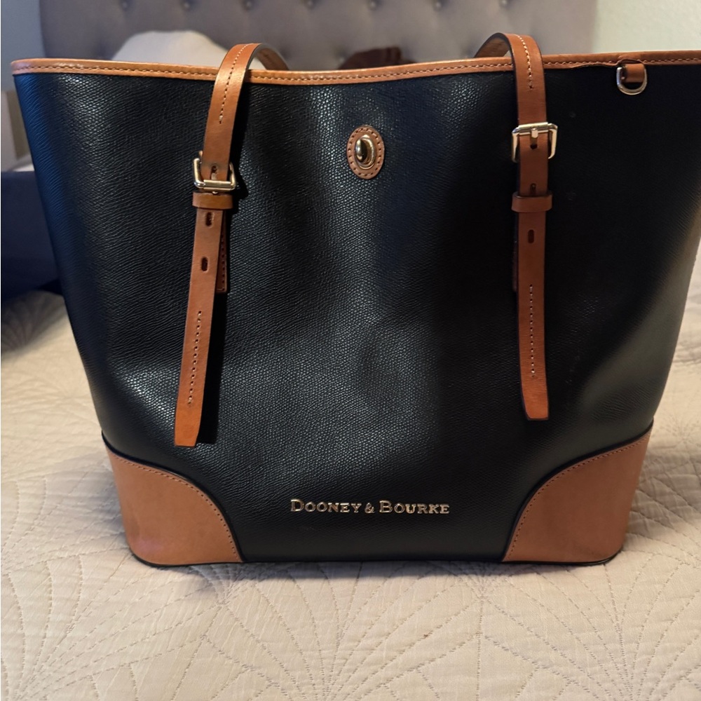 Dooney & Bourke Black and Tan Tote Bag with Leather Accents